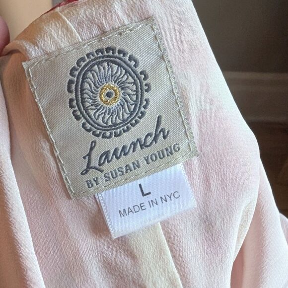 Vintage Launch by Susan Young Halston Print Mini Dress Silk Bow Pink Coquette L - Picture 9 of 16